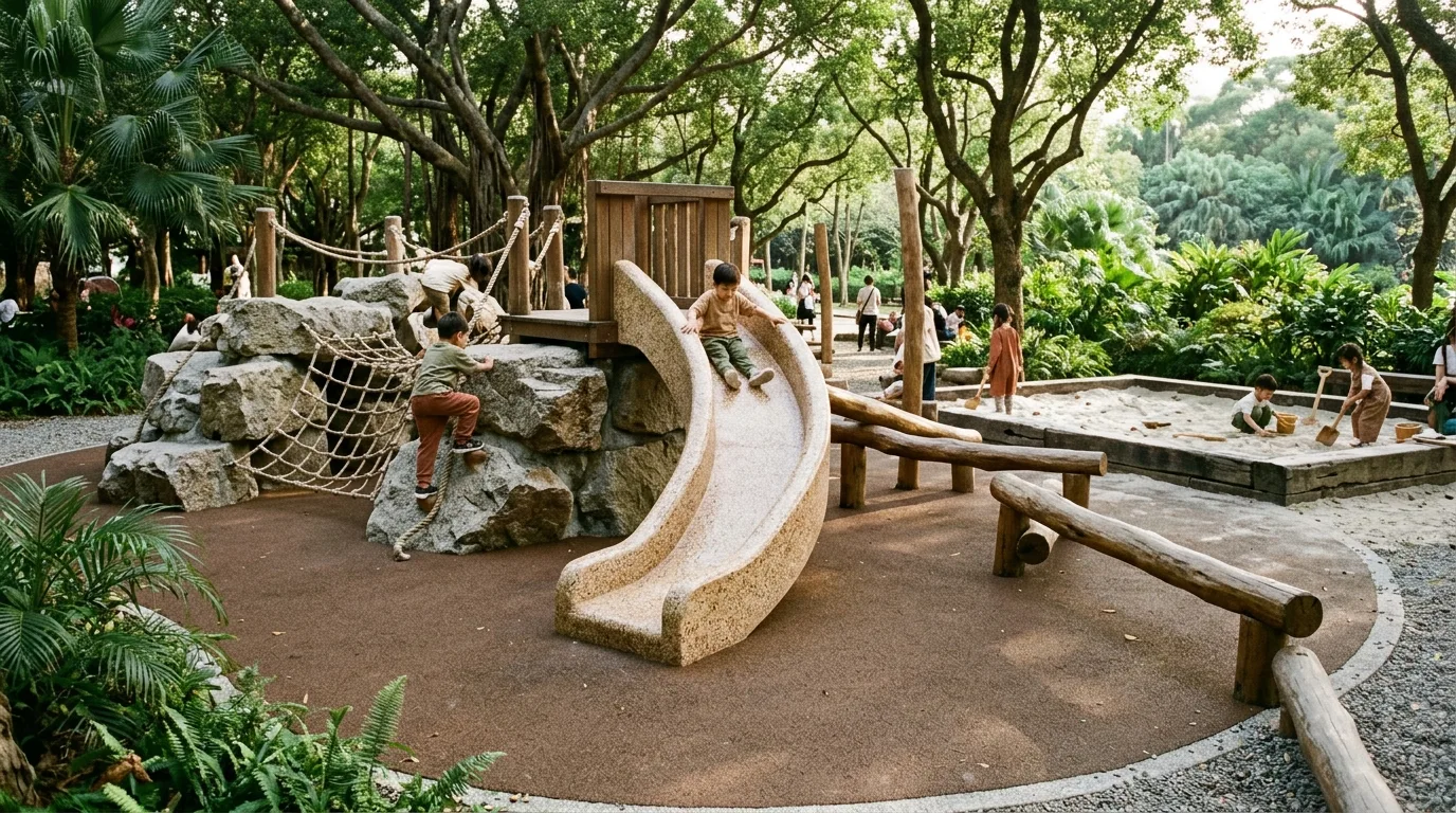 De-plasticized Playgrounds: Terrazzo, Raw Wood, and Natural Stone