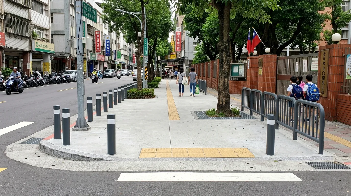 车阻与护栏：防止车辆侵入而不阻碍行人