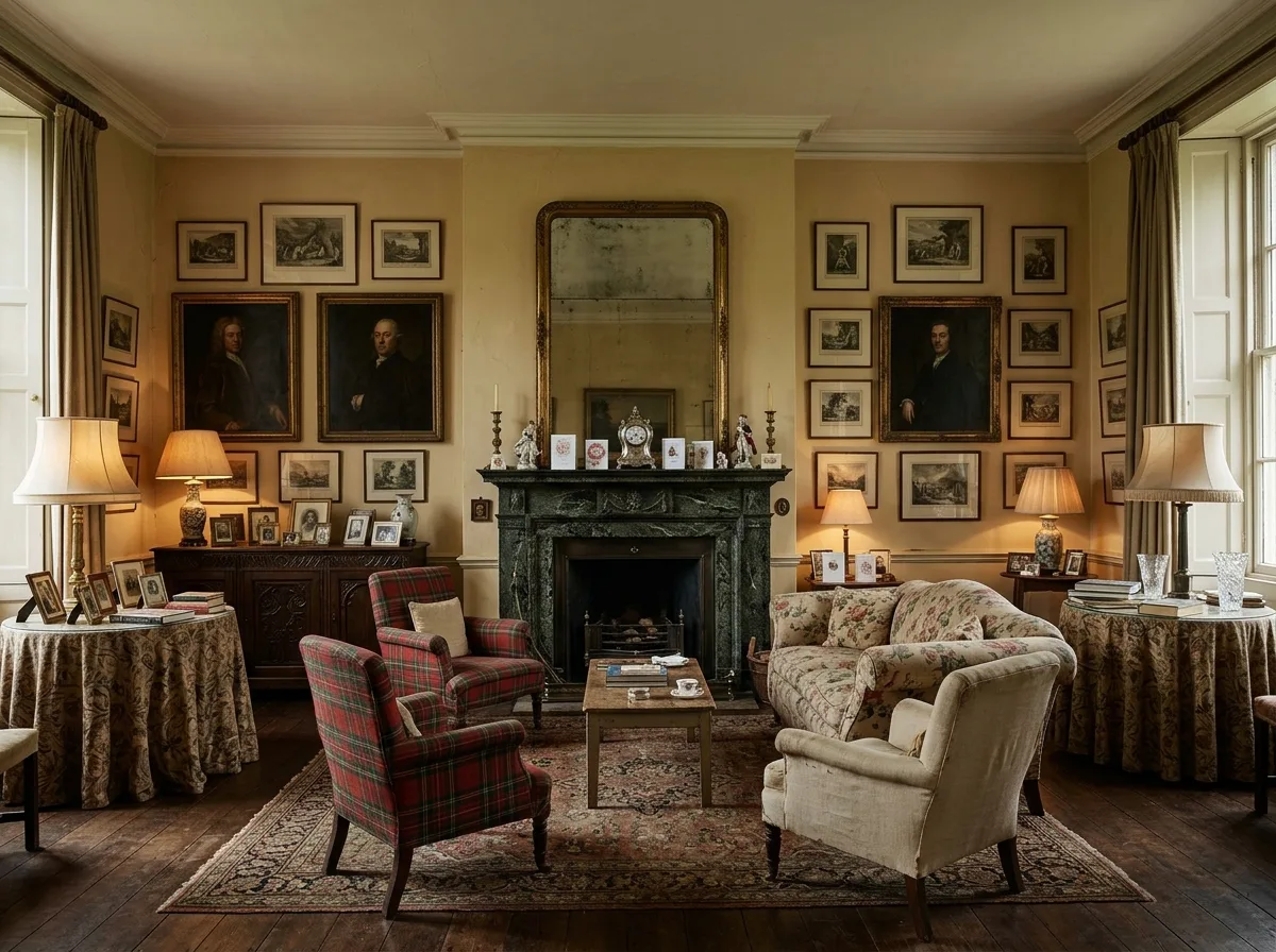 English・Living Room: A Pair of Chairs Flanking the Fireplace