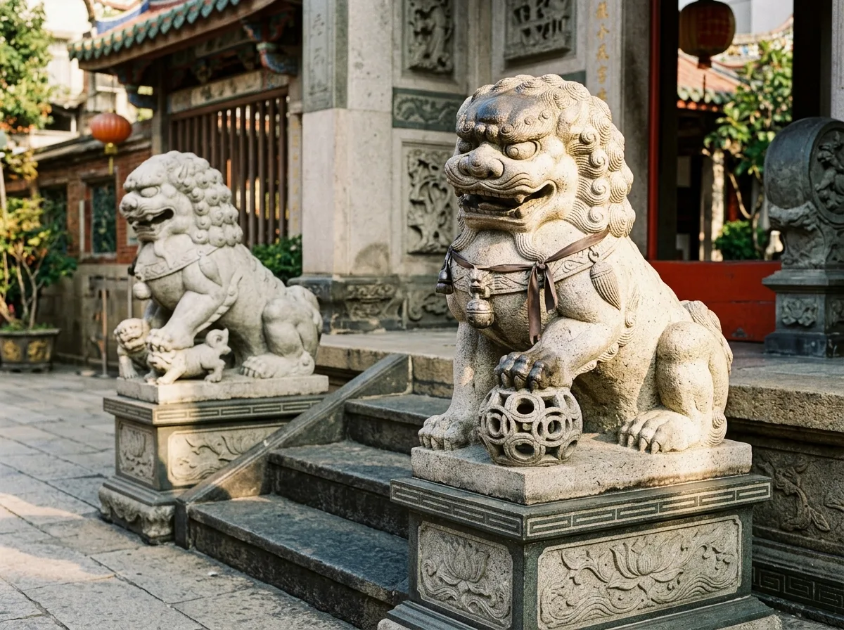 石獅子：三川殿前の鎮殿一対