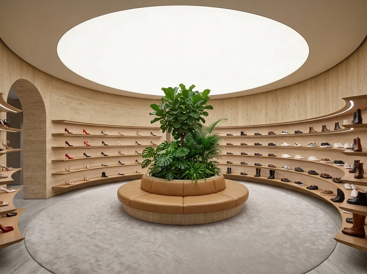 精品店・鞋履专卖店：一道弧形的鞋墙