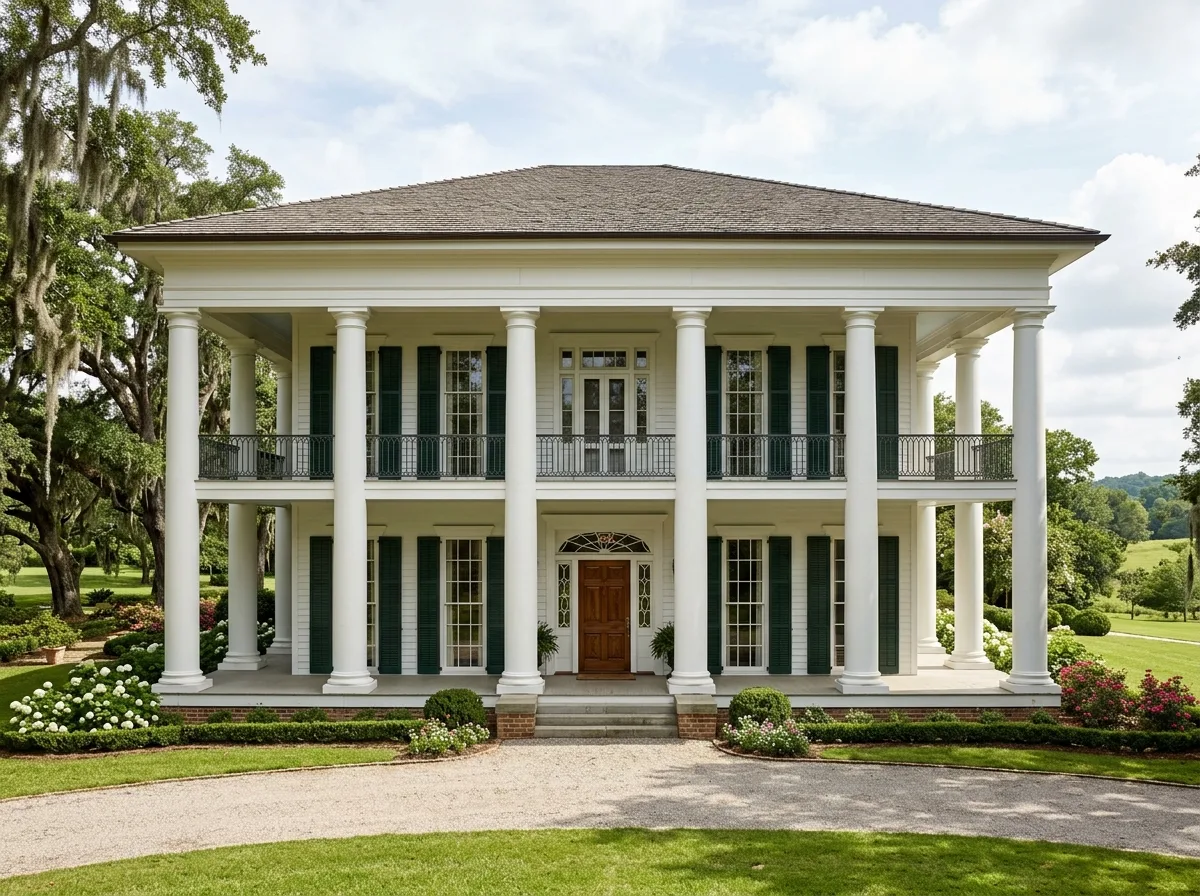 Difference from American Modern Farmhouse: Pillars are not Gables
