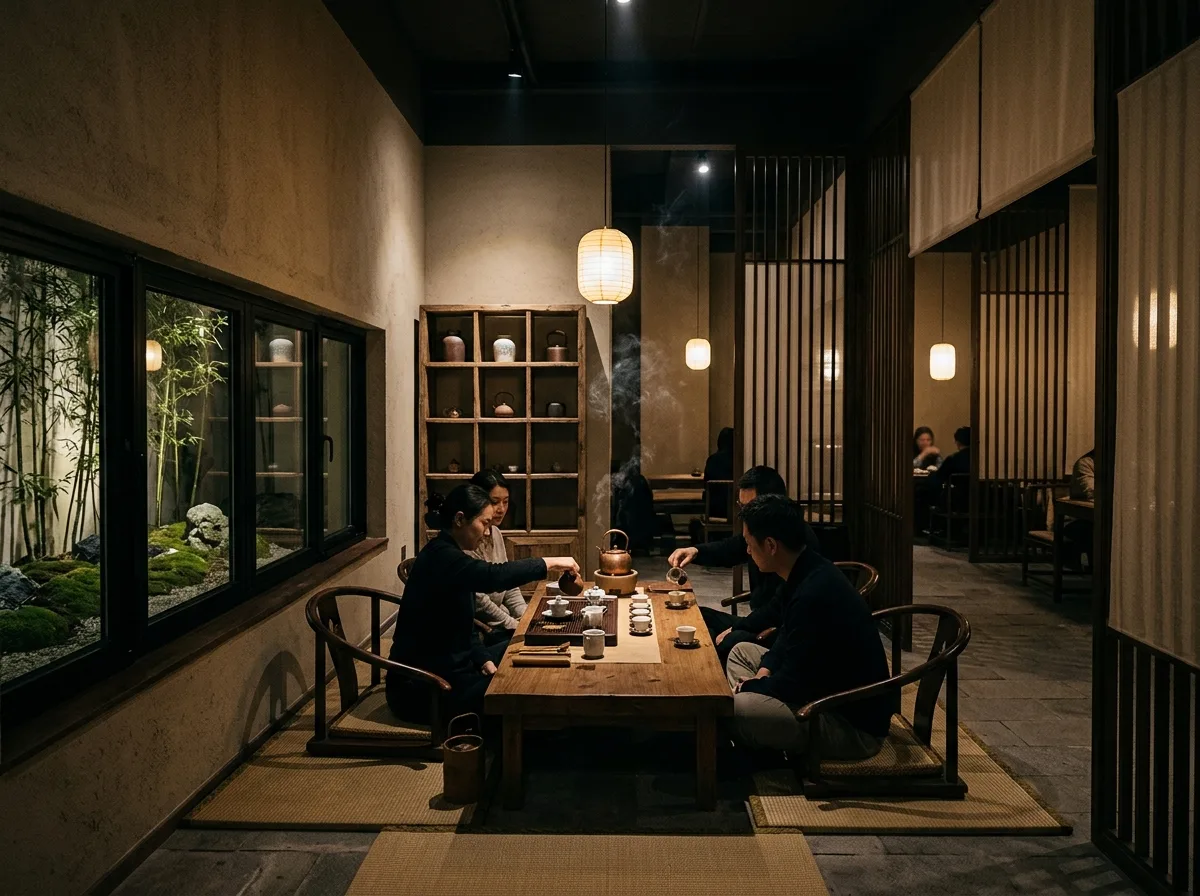 New Chinese Style - Teahouse: Low Seating and a Single Side Light