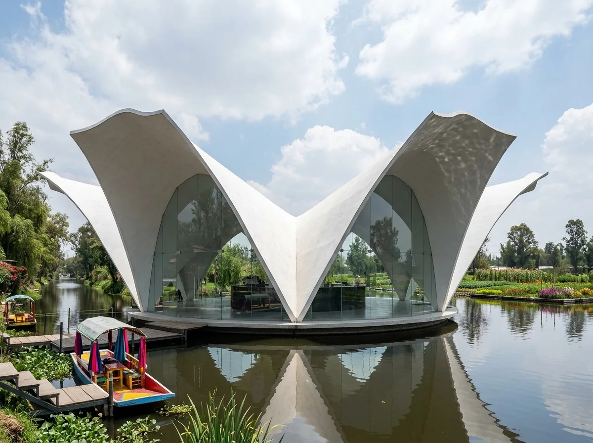 Eight-Petal Shell Restaurant: A Cluster of 4cm Thick Hyperbolic Paraboloids