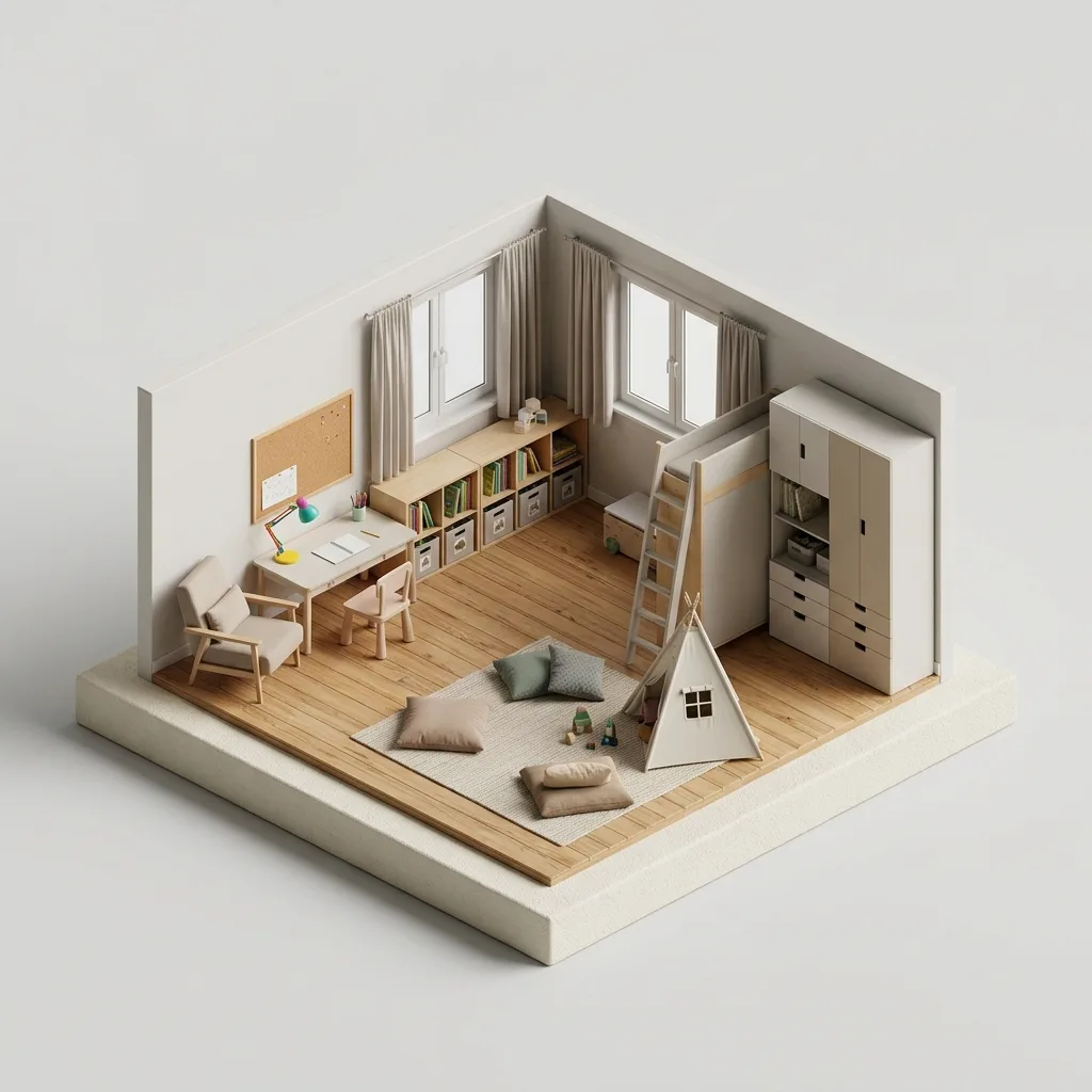 Children's Room and Workspace Reconstructed from Four Corner Photos