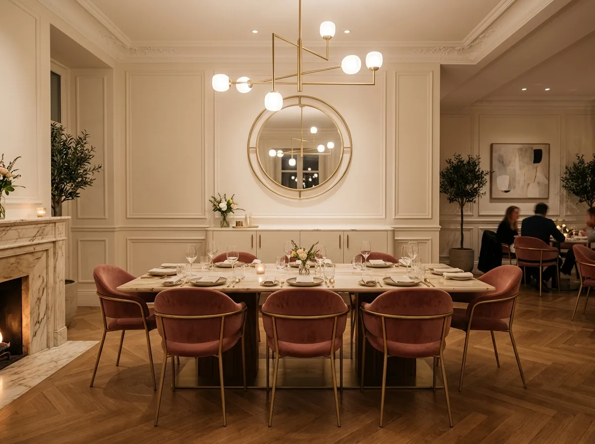 Contemporary French Light Luxury - Dining Room: Long Table and a Lamp