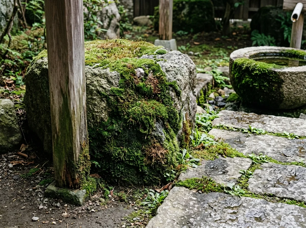 苔：湿った陰にだけ生える