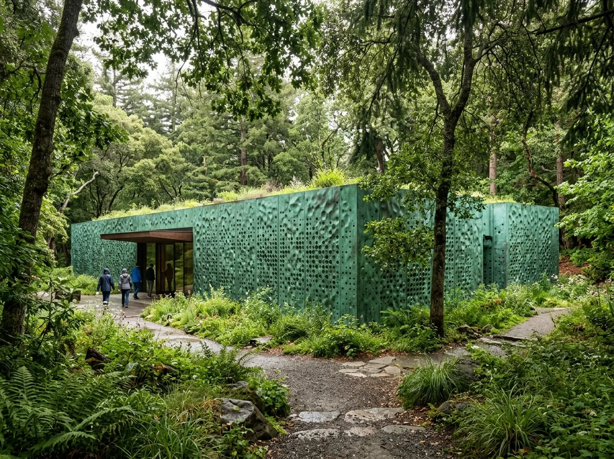 Landscape Camouflage: Perforated Copper Skin Blends into Woodland