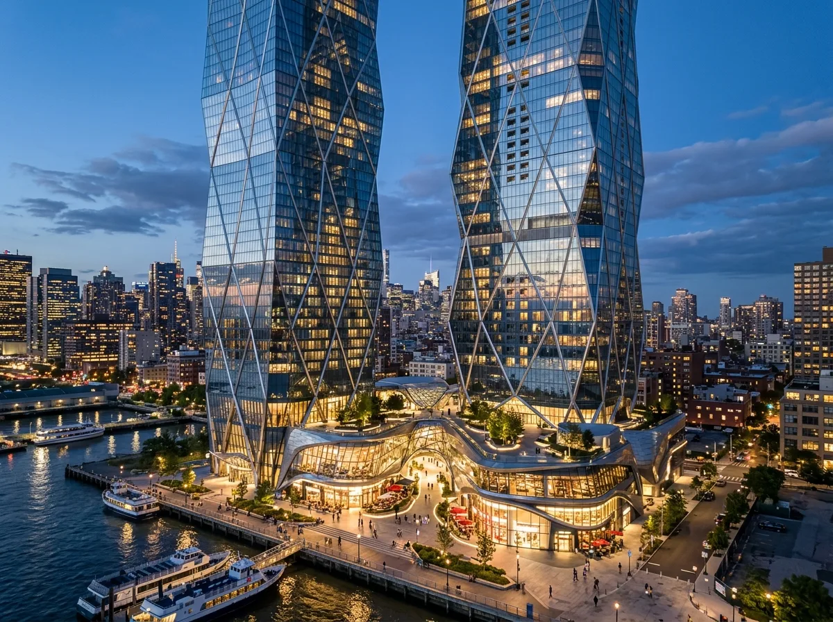 Crystalline Facet Geometry: Diamond-Patterned Curtain Wall and Sculptural Podium