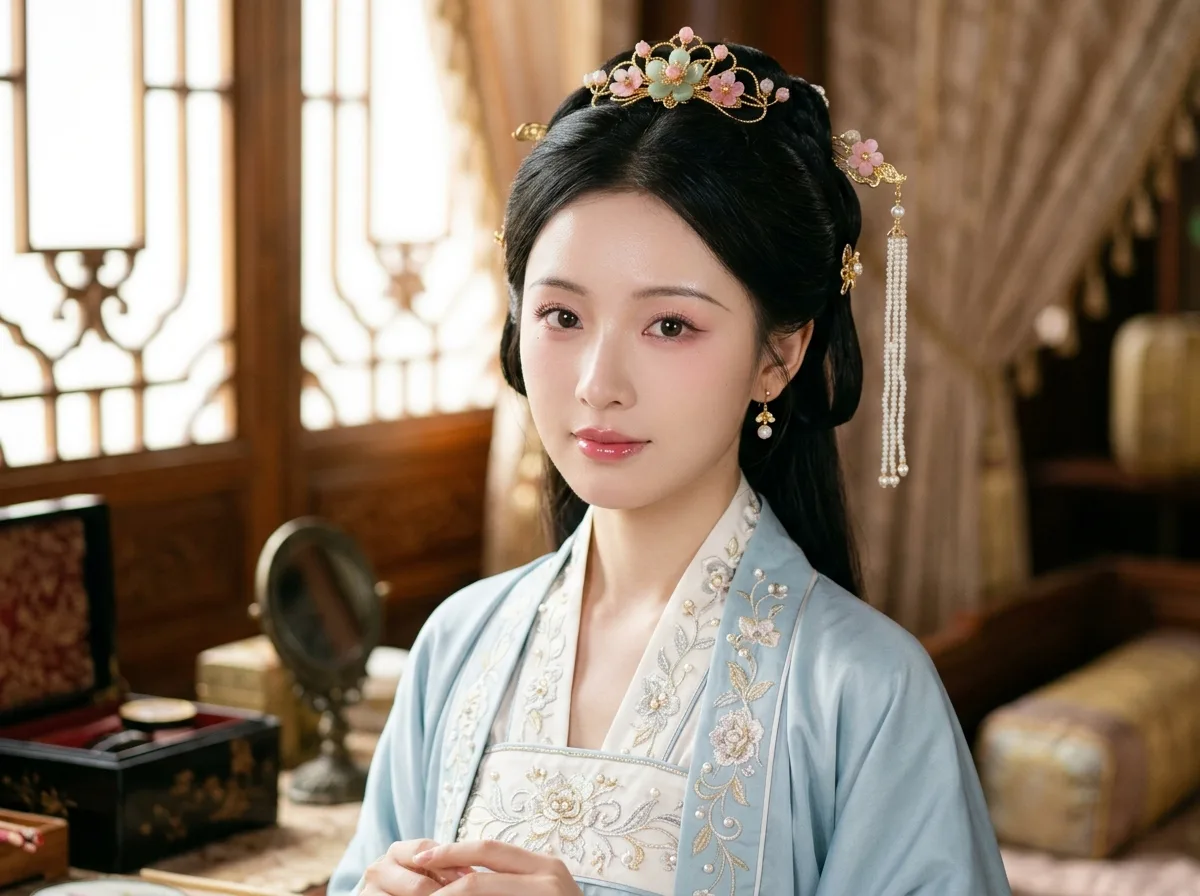 Ancient Style Noblewoman: Close-up of Begonia Dewy Glow Makeup