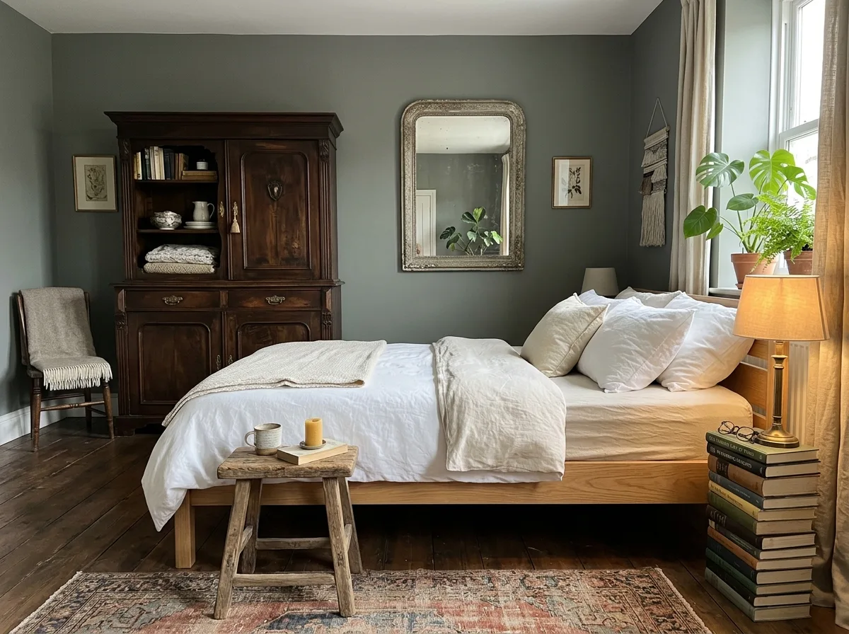 Eclectic Bedroom: One Antique with Otherwise Plain