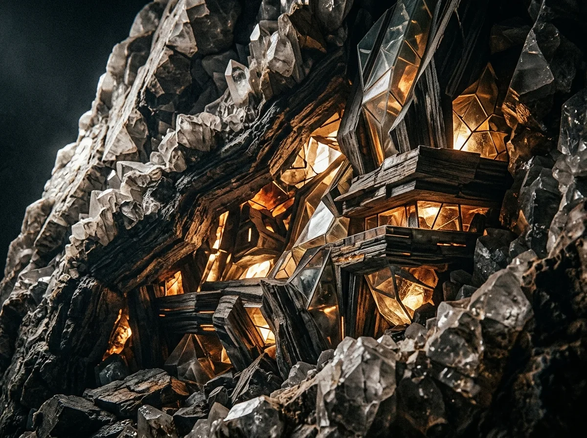クリスタル・シンビオシス：地質断面コンセプト建築