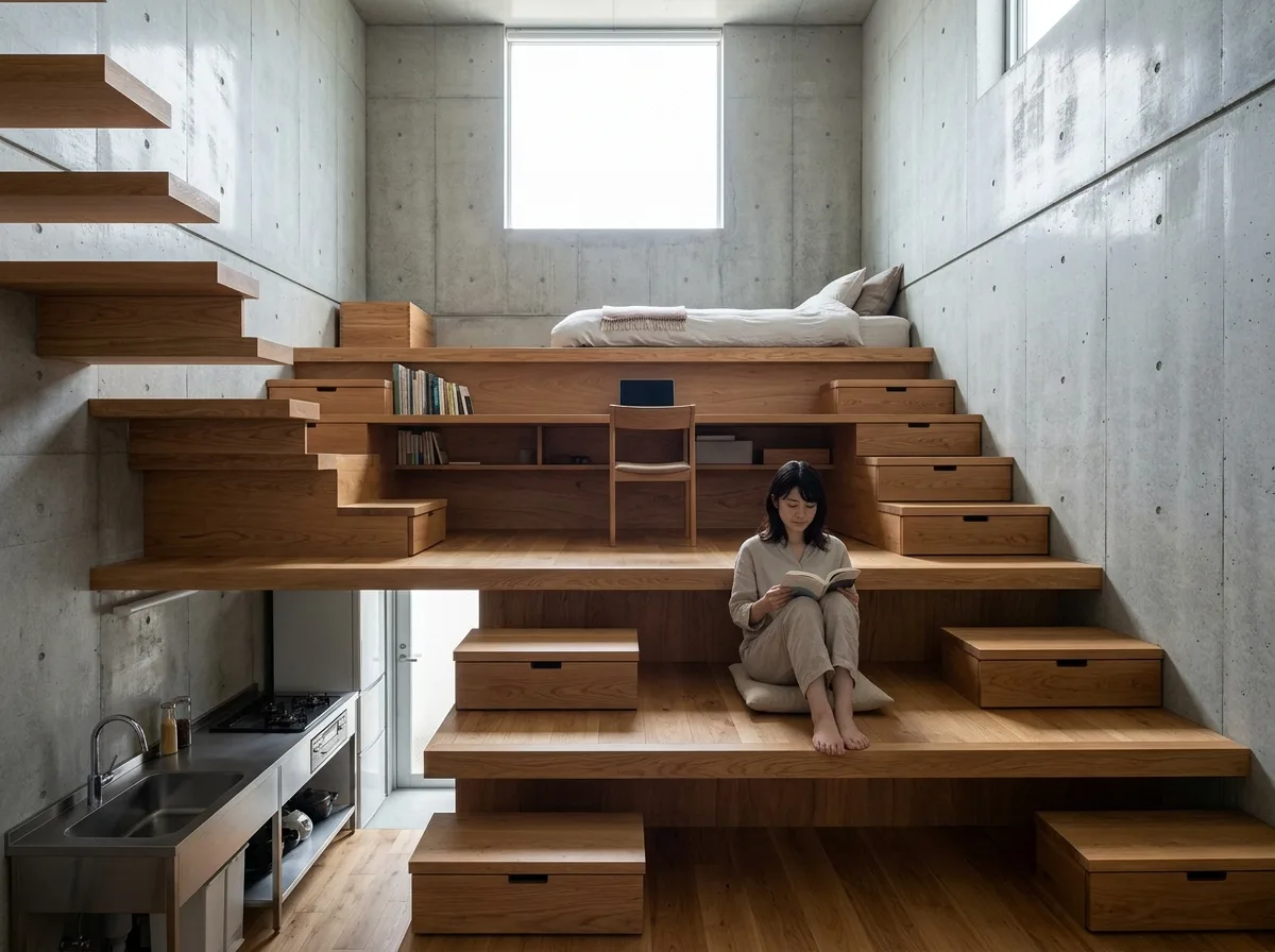 Vertically Stacked Living: Four Heights in One Room