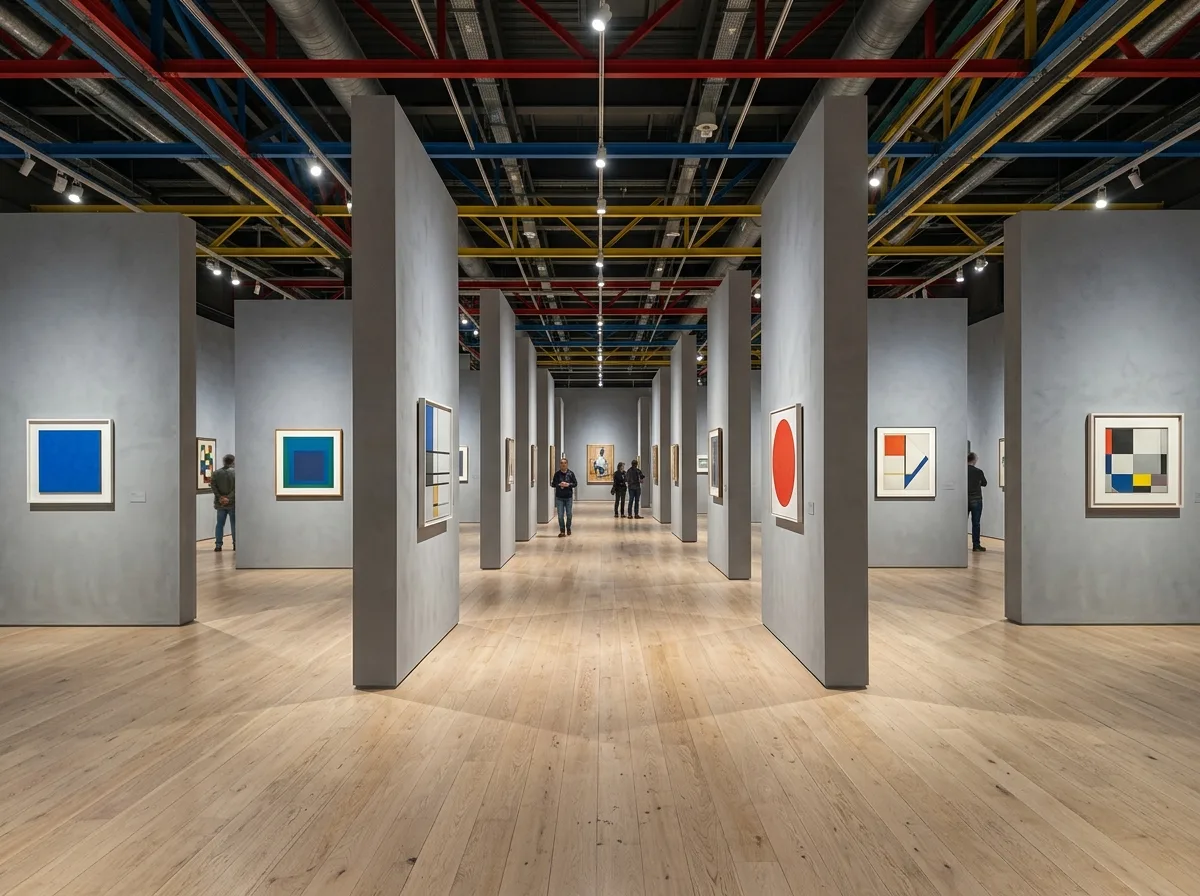 Renovation of a Modern Art Exhibition Hall: Grey Screens and Axial Connections
