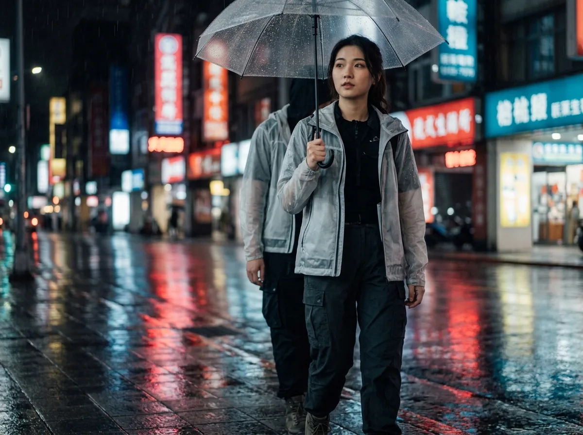 台北信義の雨夜のネオン：ETERNAのトーンと濡れたアスファルトの反射
