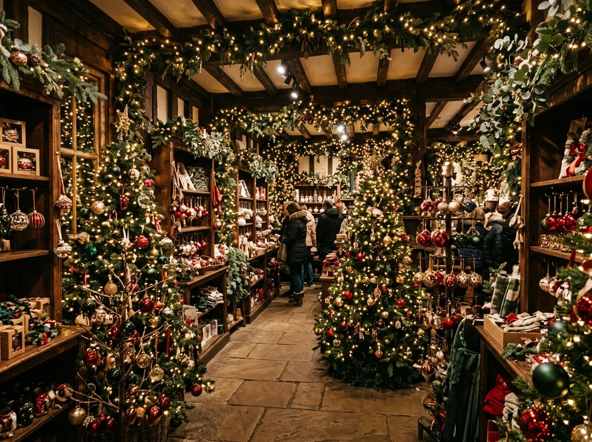 Festival Shops: Display Density and Warm Lighting Ambiance