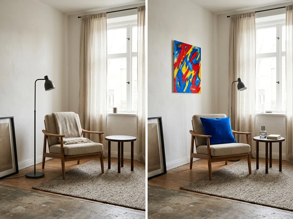Extremely narrow color palette: no more than five colors in the entire room