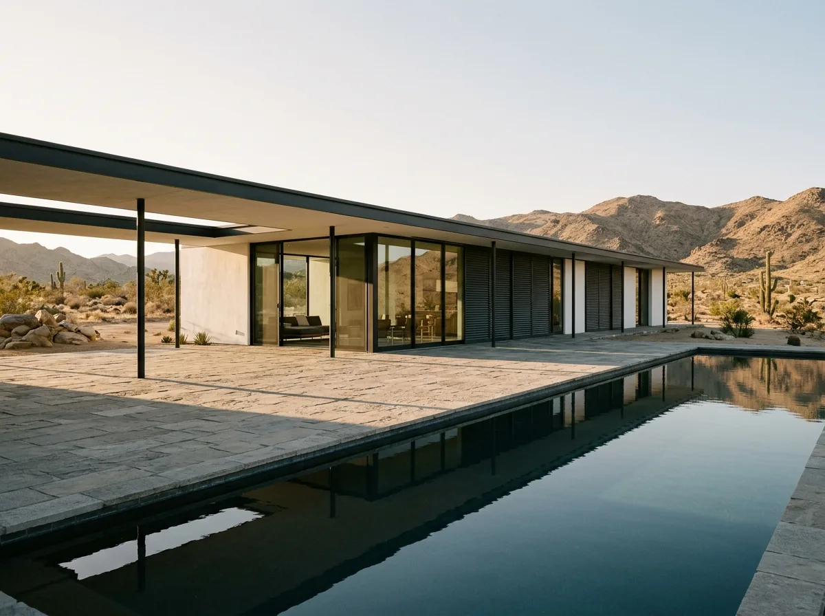 Neutra | Desert House Pool: Aluminum Louvers, Glass, and Water Surface