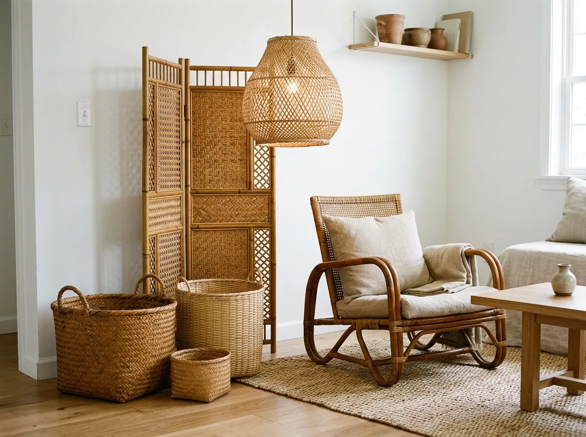 Light Tones of Bamboo and Rattan: Beige Throughout the Room