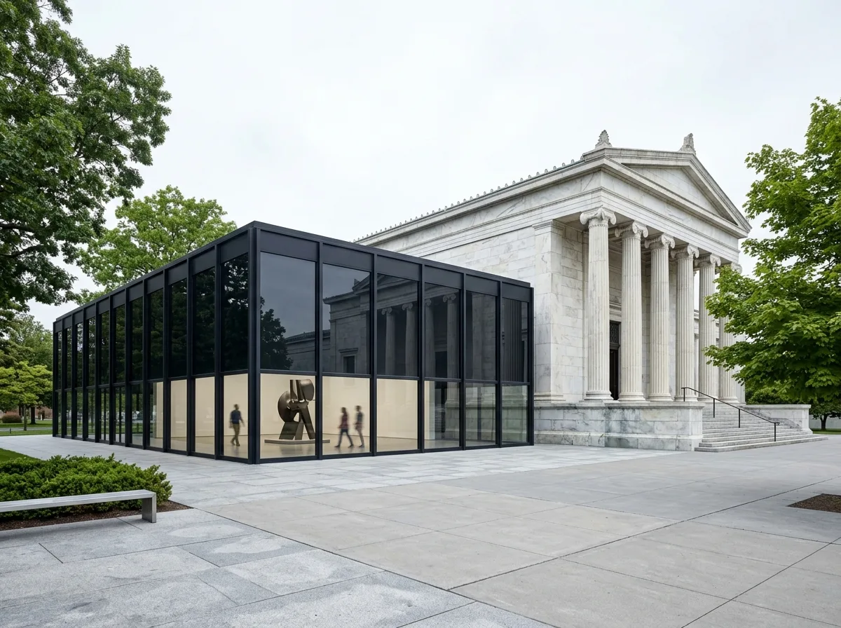Juxtaposition of Glass Box and Stone Volume: Contemporary Museum Extension