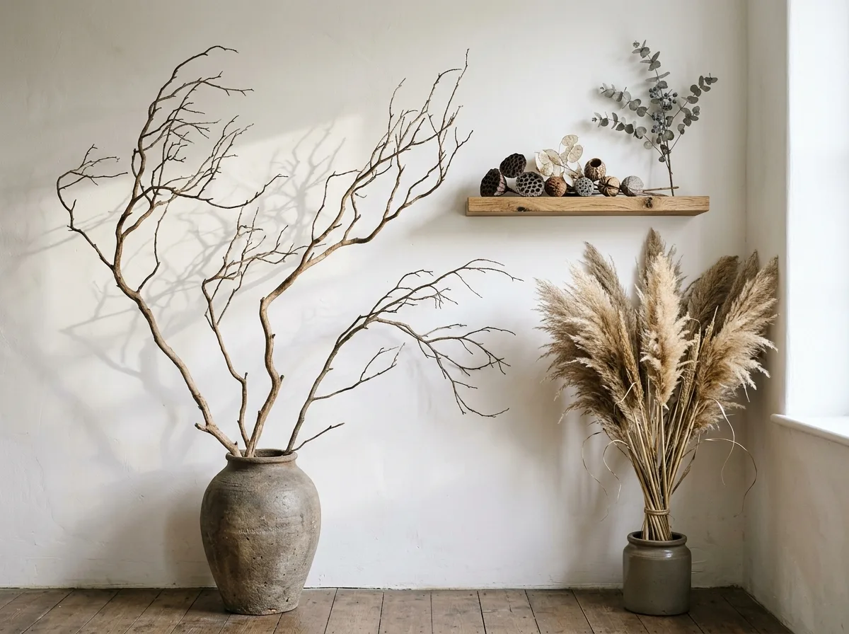 枯れ枝とドライフラワー：水のない植物