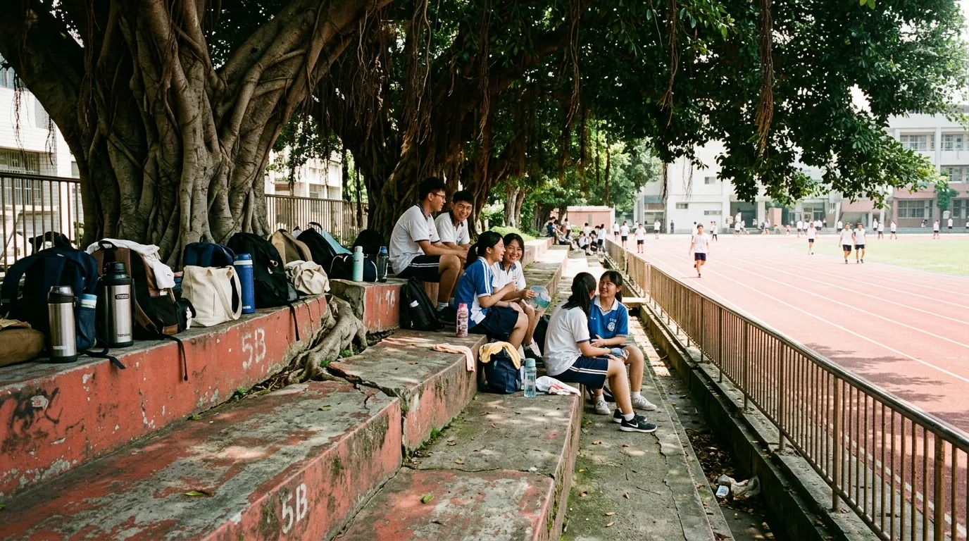 Old Trees and Grandstands by the Campus Playground
