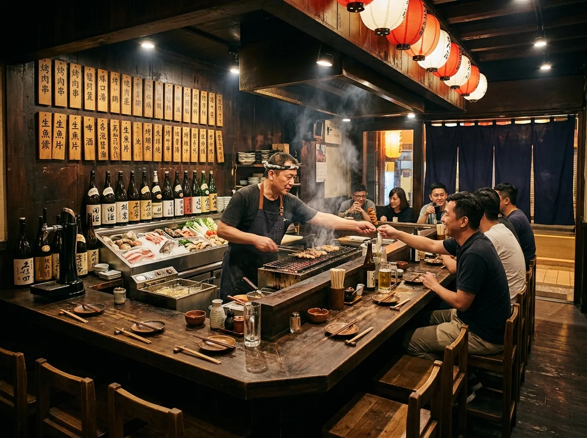 日式居酒屋：吧台直面料理台