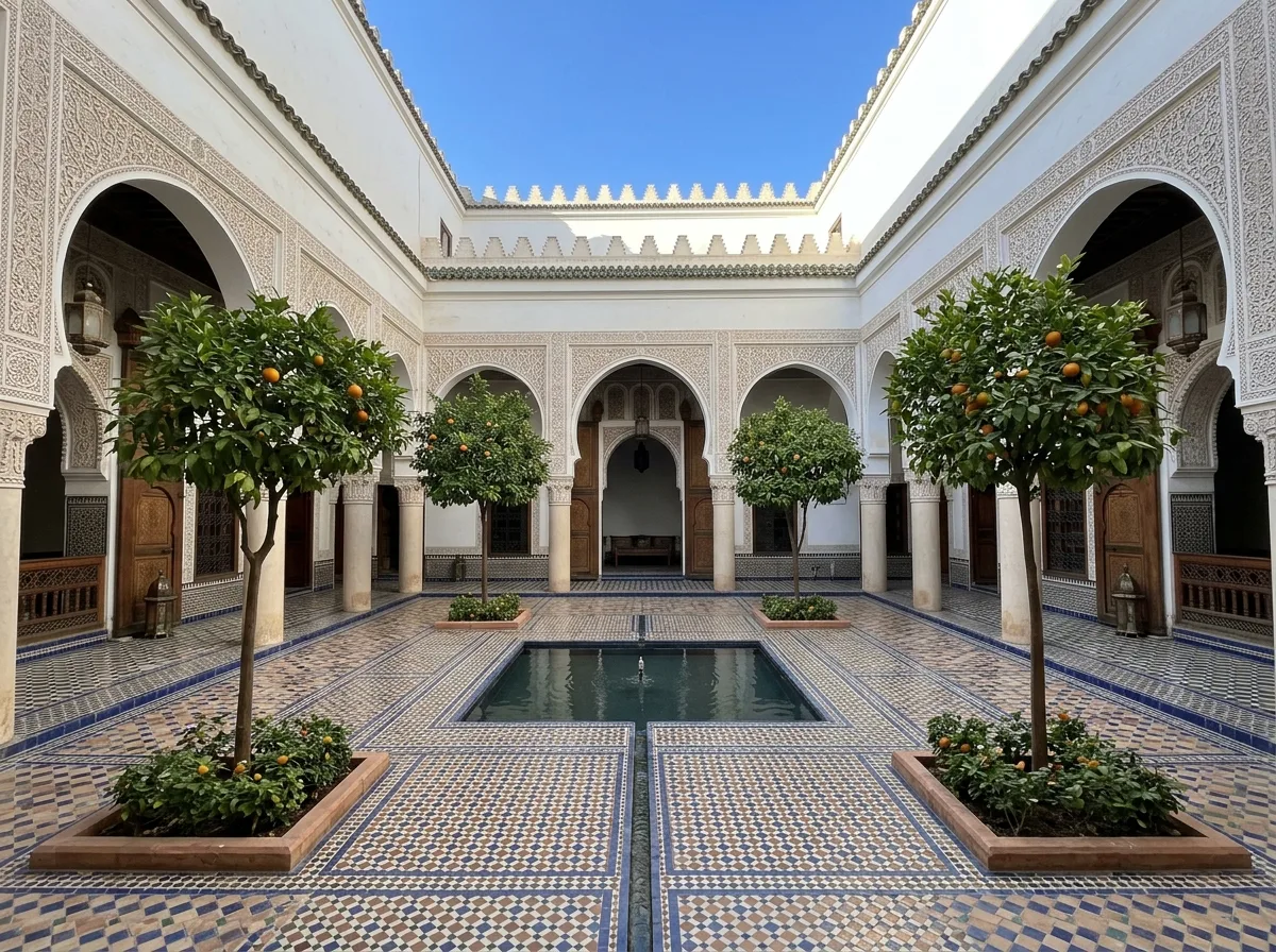Courtyard: A pool, four trees, and the sky