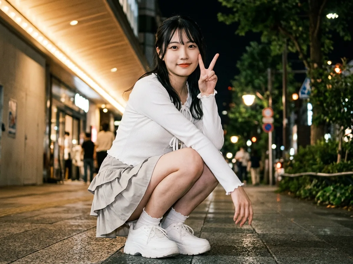 White on the Night Road: Wide-Angle Low-Angle 'YA' Pose