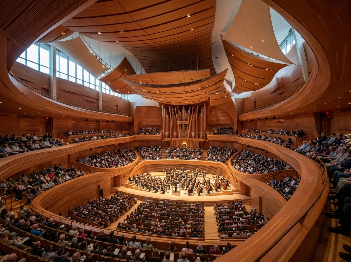 Vineyard-Style Concert Hall Interior: Warm Wood, Sculptural Balconies & Intimacy