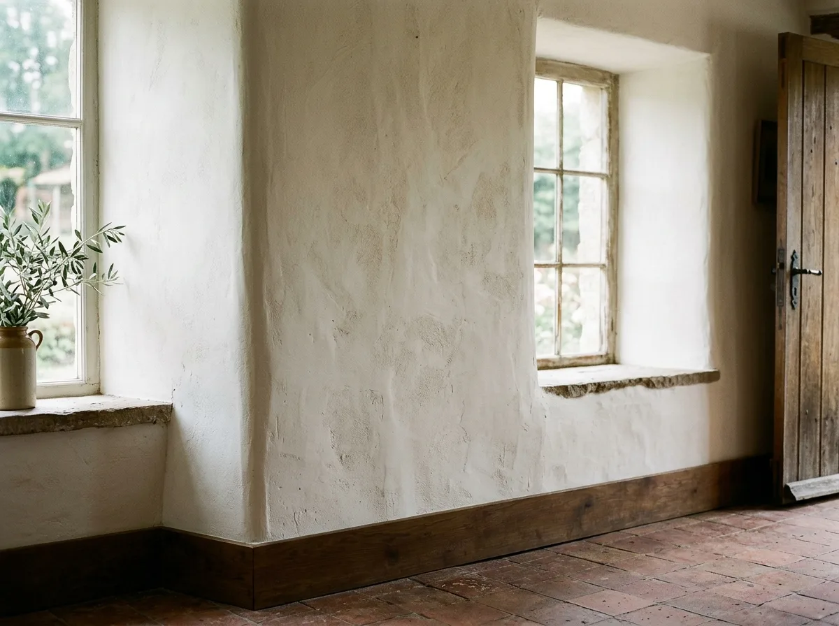 Whitewashed Plaster Walls: Thick and Hand-Marked
