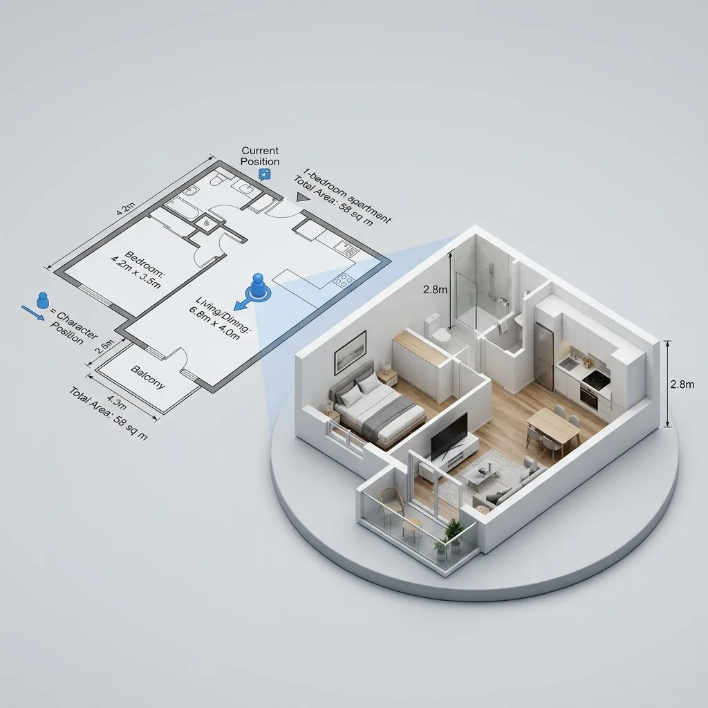 Synchronized Floor Plan and 3D Walkthrough Comparison