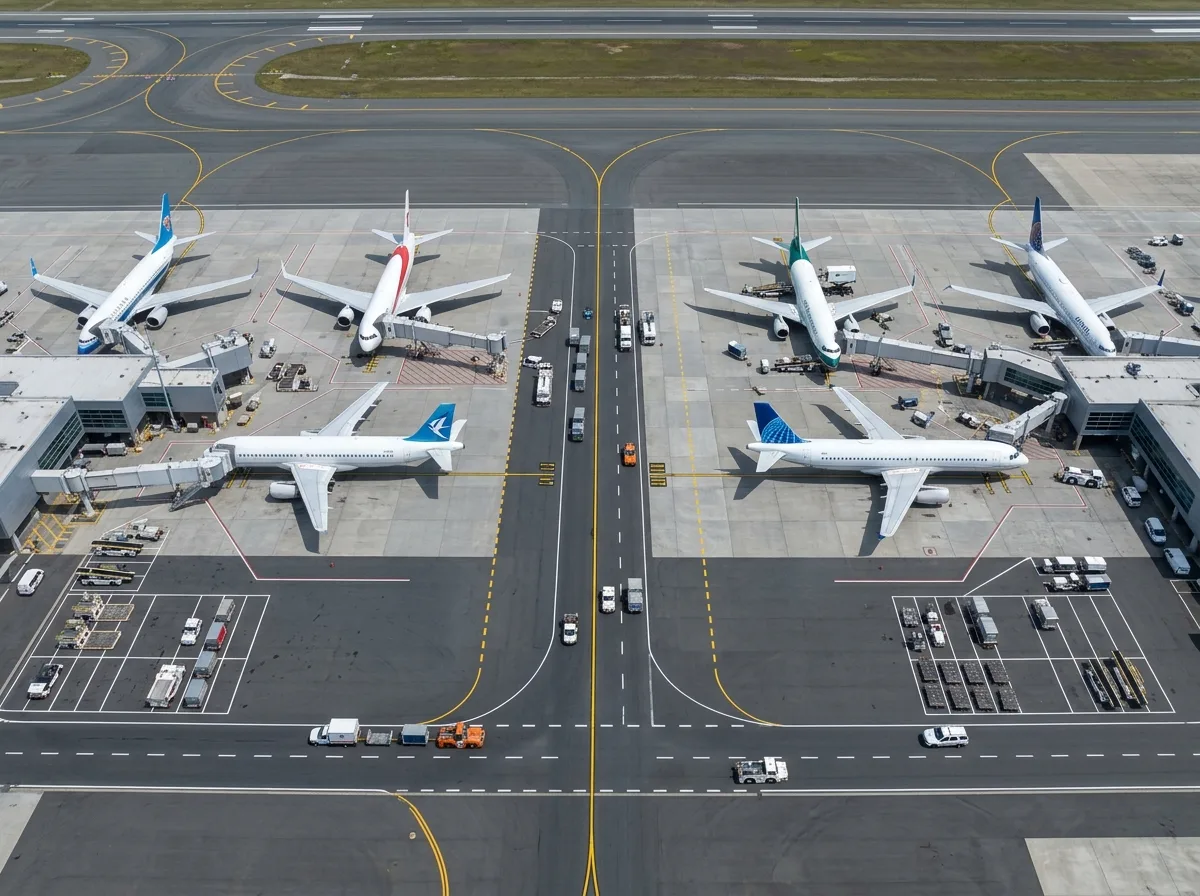 エプロン：航空機の旋回半径が間隔を決定する