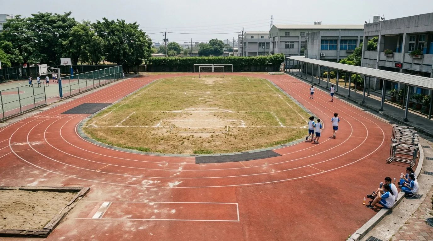 校园操场：PU跑道与中央草地的日常