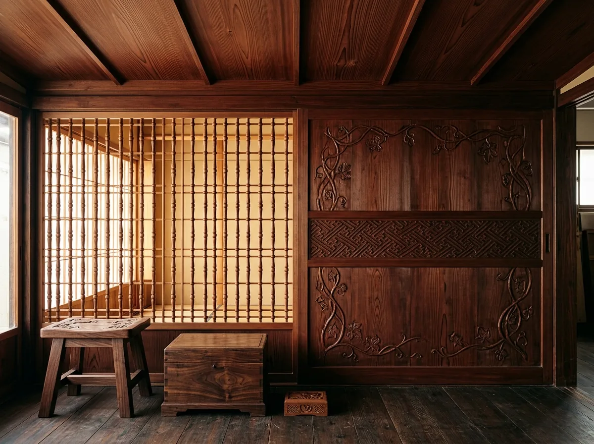 Cedar and walnut: carved and turned