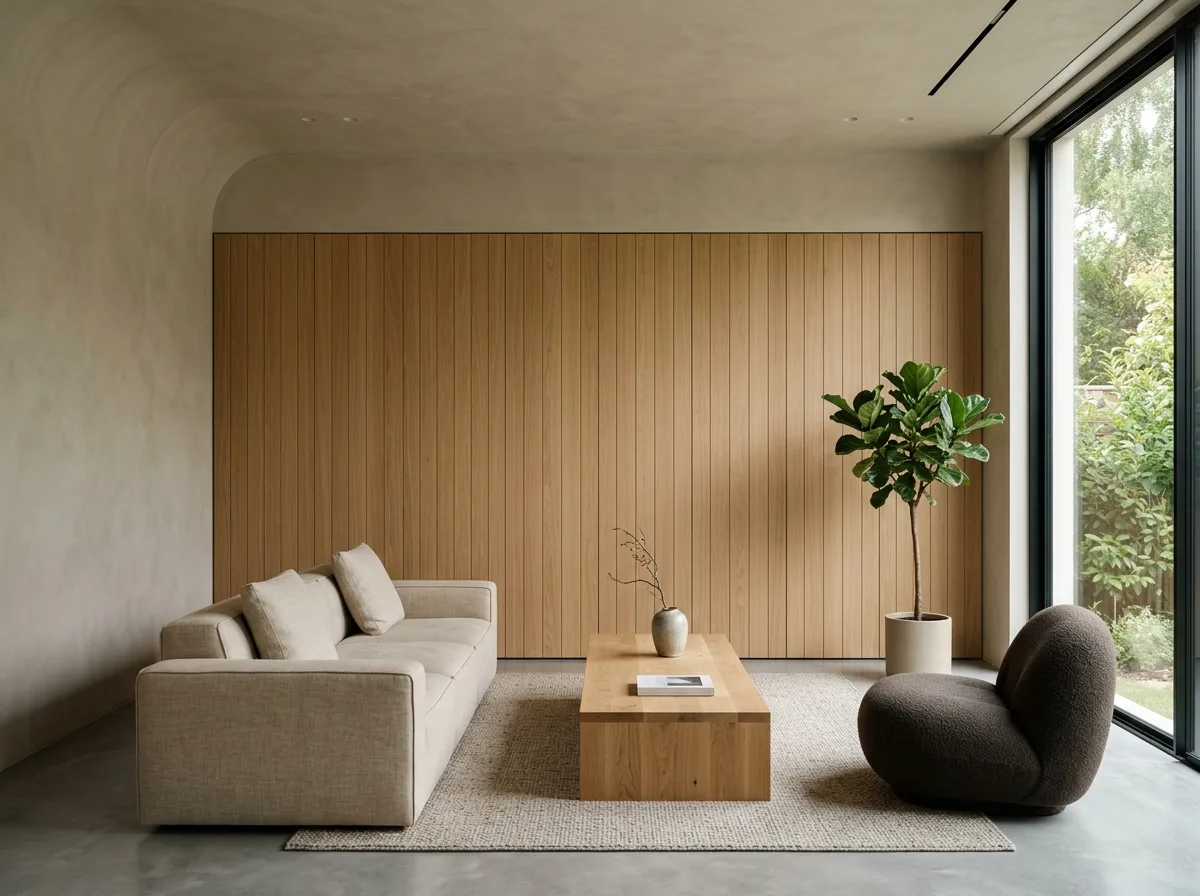 Organic Minimalism - Living Room: A curved chair and a straight log