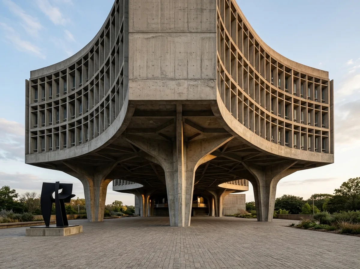 Y-Shaped Curved Office Building: Base of Columns and Sunshade Grille