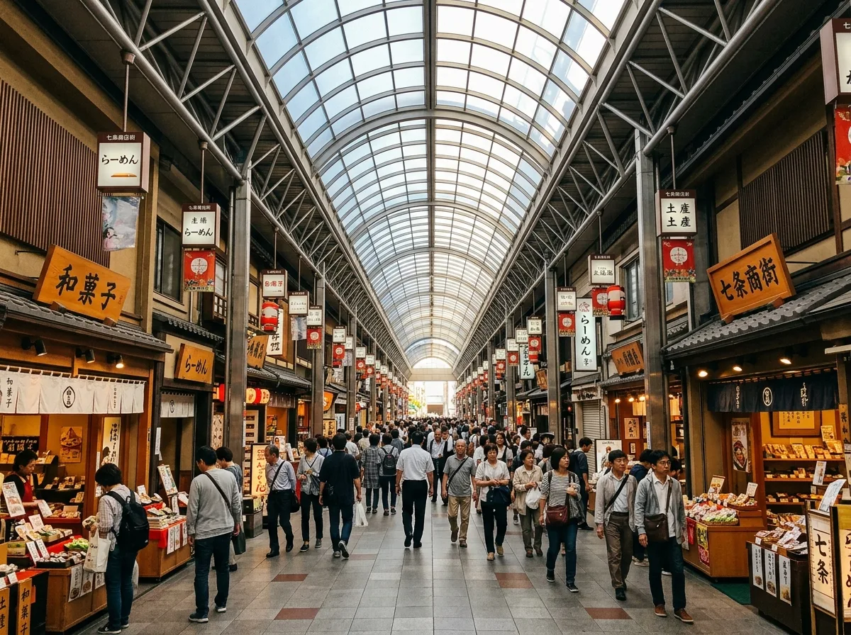 日本の商店街：通り全体に屋根がある