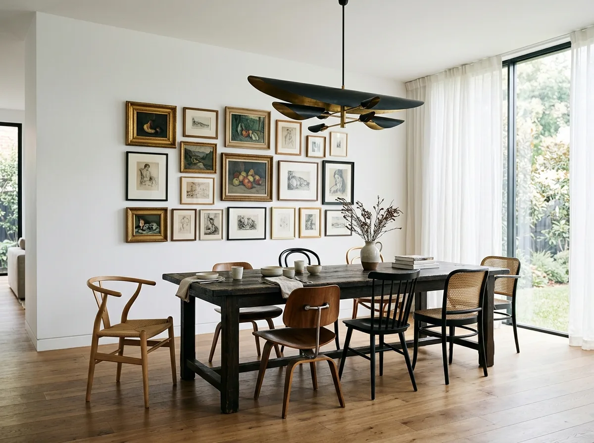 Urban Art Hipster Dining Room: a vista above the long table