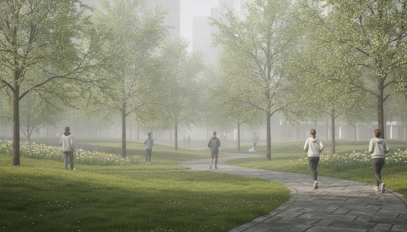 Urban Park Seasons: Summer Green Shade to Misty Early Spring