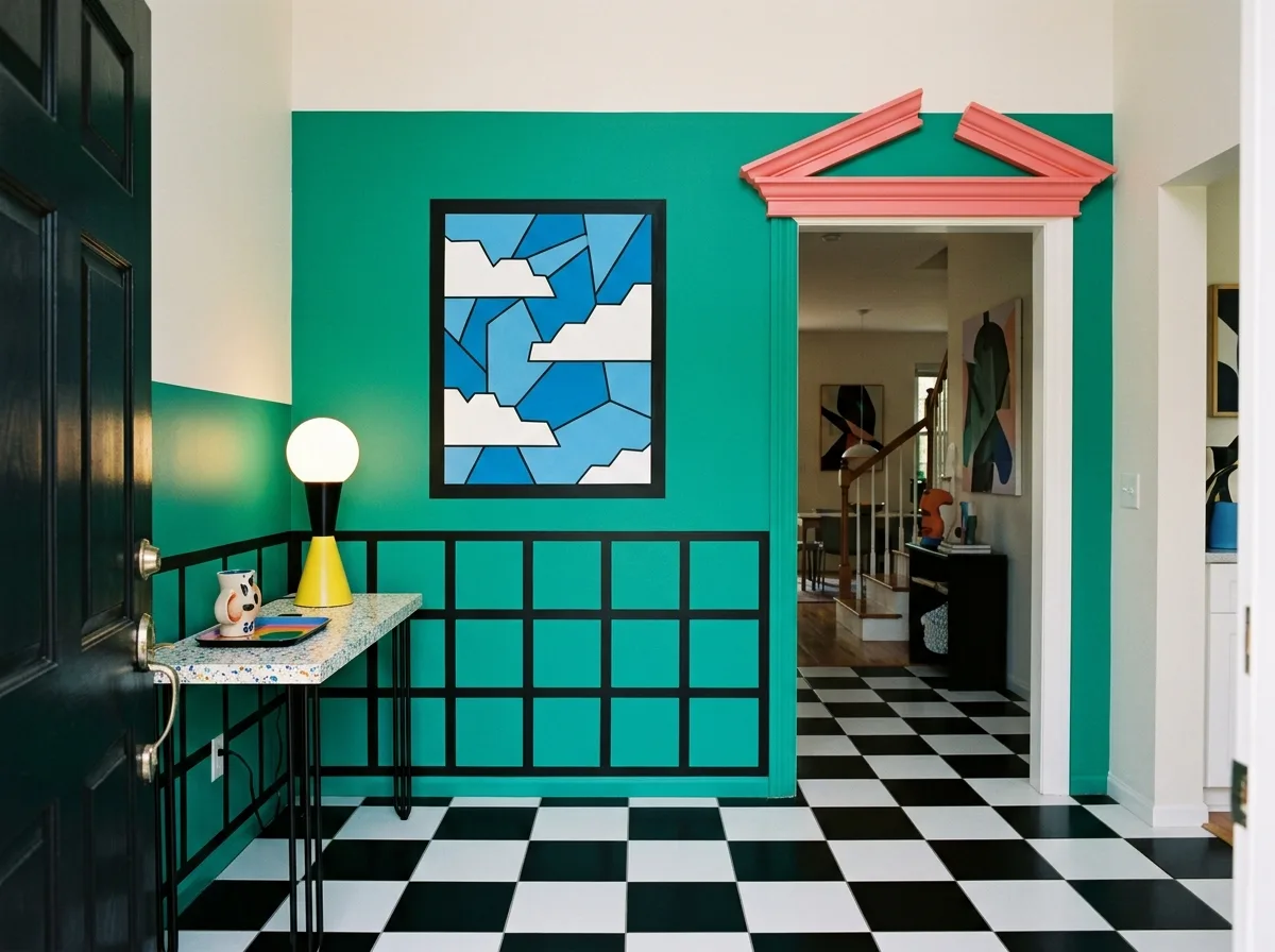Postmodern Foyer: Faux Windows and Broken Pediments