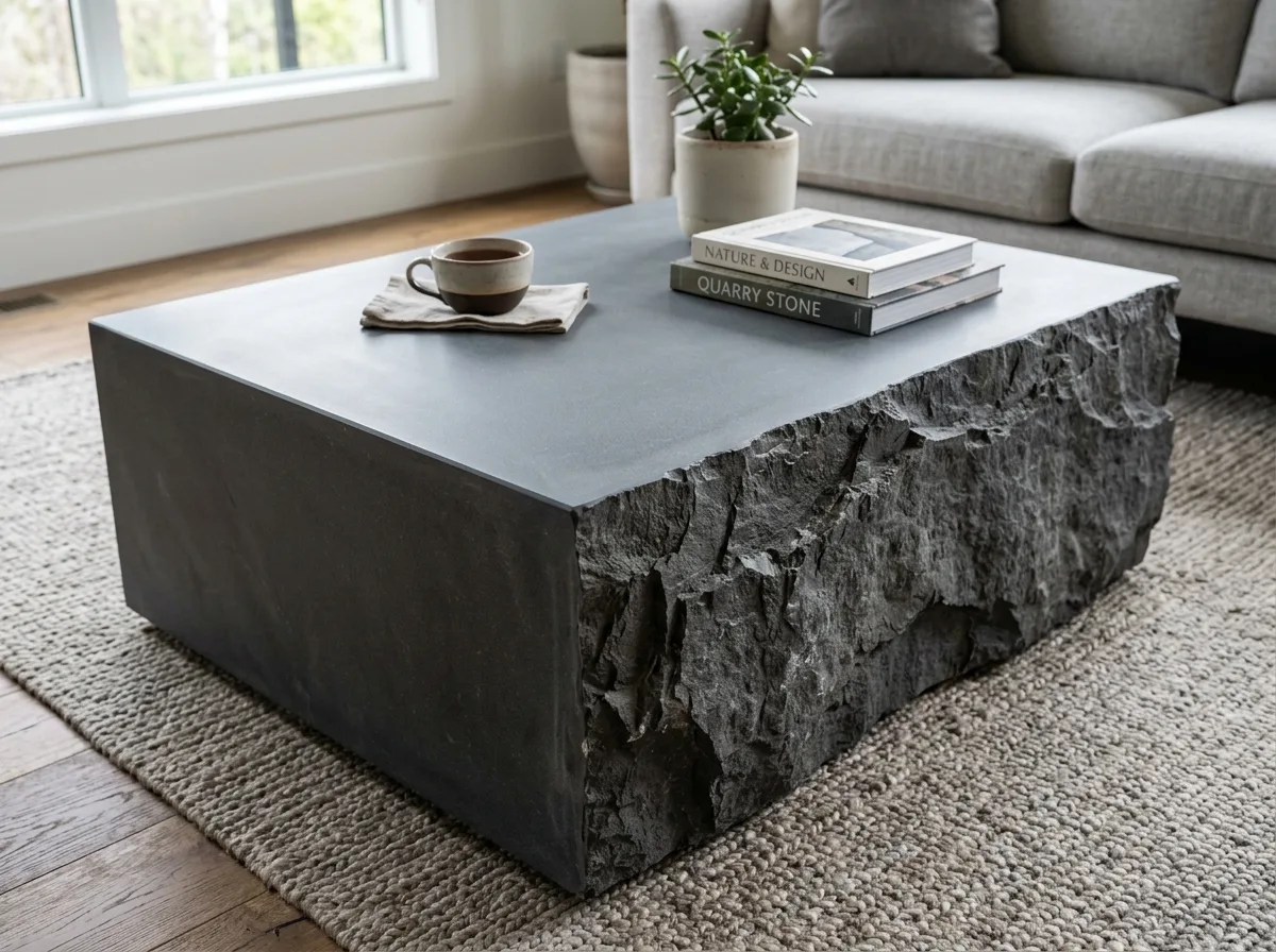 Juxtaposition of stone's natural state and processed surface