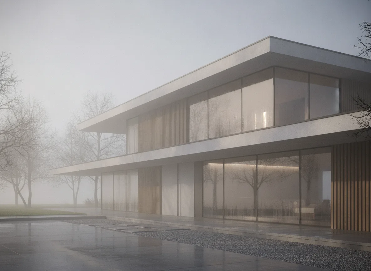 Minimalist Architecture in Morning Mist