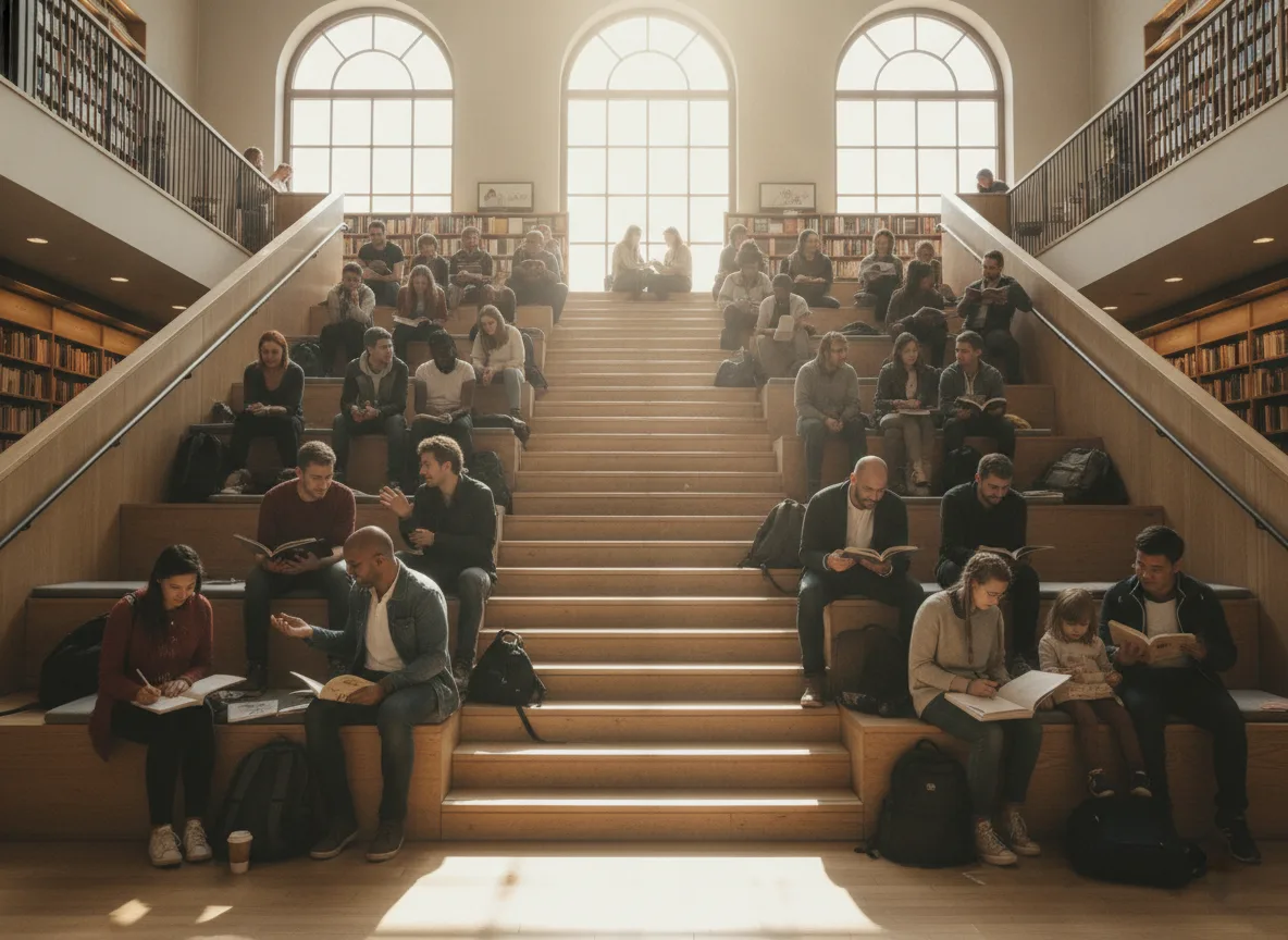 Inspiration on Bookstore Stairs: Moments of Reading and Connection