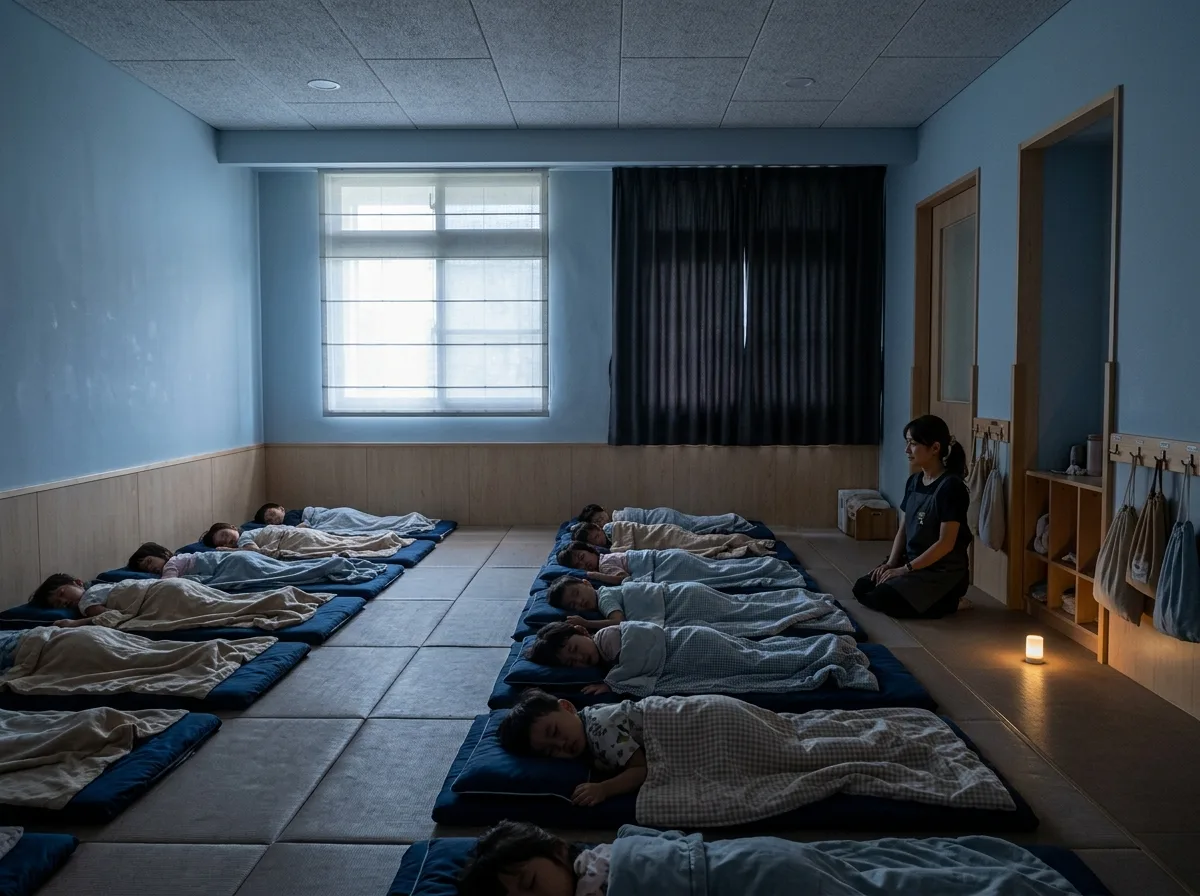 Kindergarten Nap Room: Light-Blocking Layers and Soft Flooring